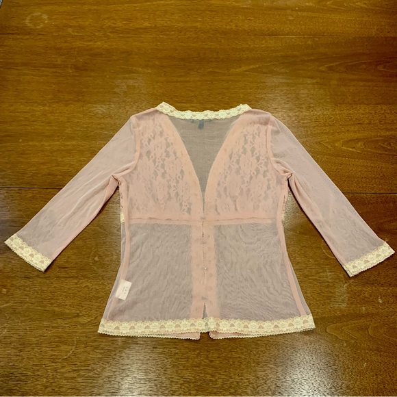 Allure y2k pink mesh and lace sheer top with cream lace details and hook closure - Picture 5 of 10